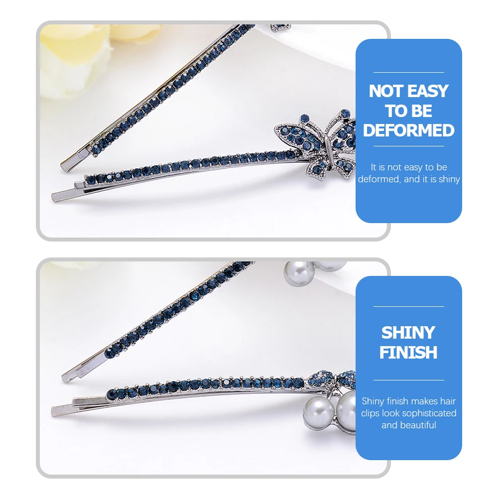 

2 Pairs Rhinestone Hair Clips Lightweight Durable Comfortable Women Accessories Party Makeup Bobby Pins Hair Barrettes