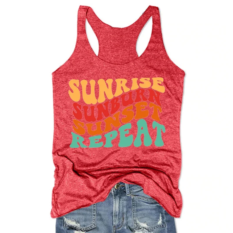 Sunrise Sunset Tops Canotta estiva da donna Beach Abbigliamento donna Rosa Vacanza Canotte bianche Sexy L