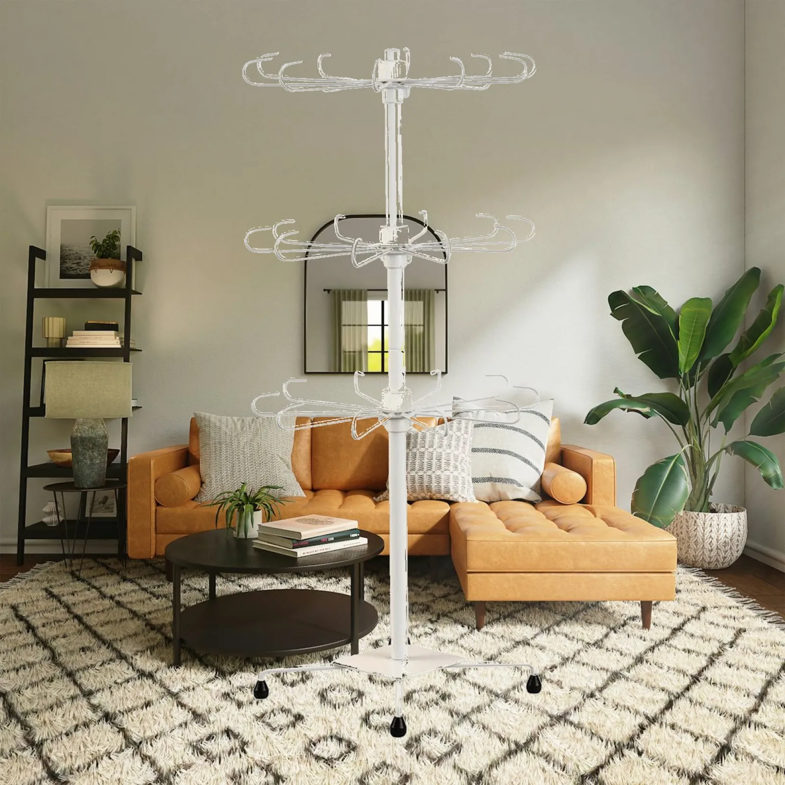 Metal Tabletop Rotating Rack with Hooks Powder-Coated Jewelry Display Stand with Hooks Countertop Accessory Display Stand Sturdy