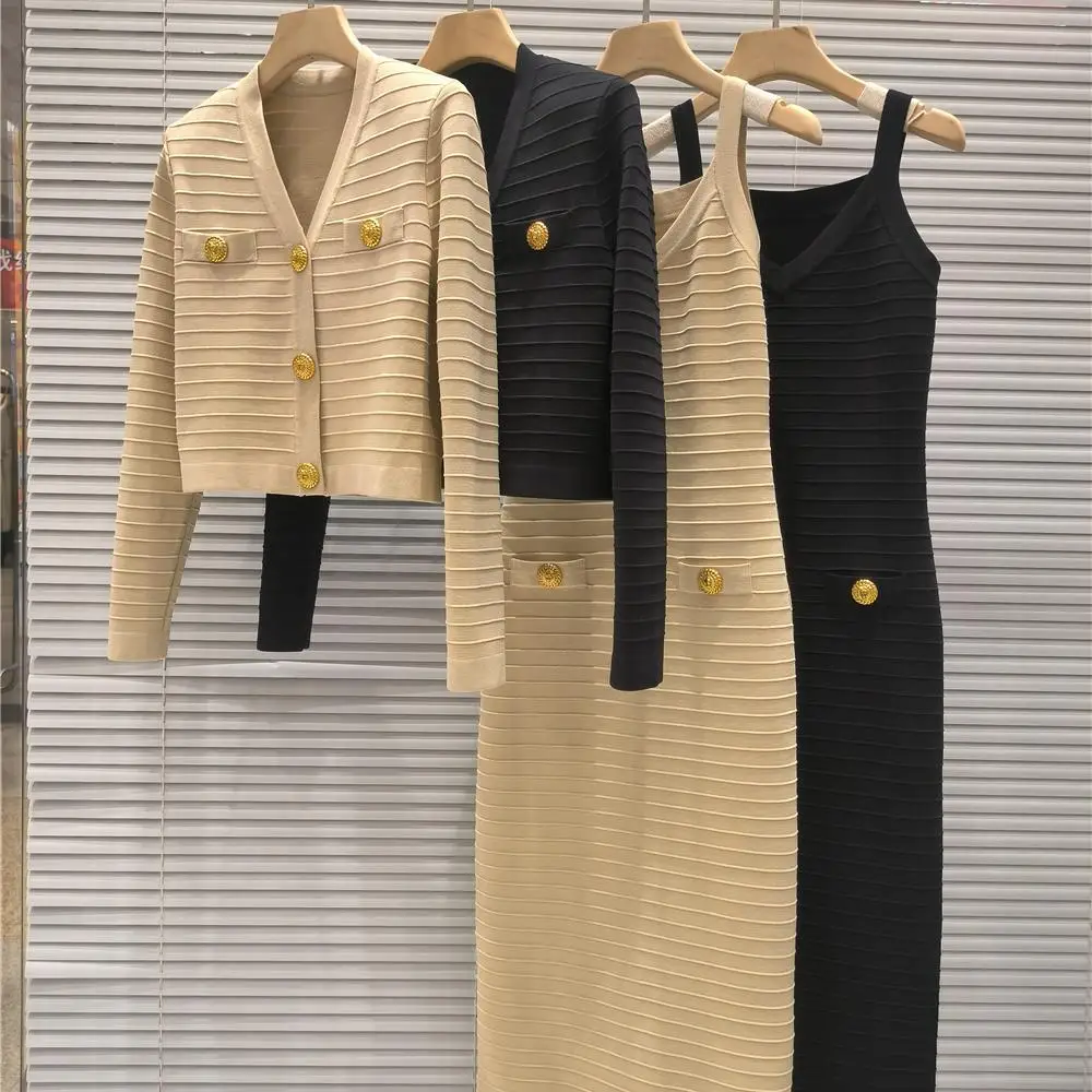 

Высококачественная версия Парижский ор V-Ne Золотой синий полосатый открытый кардиган с ремешком Dr Set Женский модный летний наряд