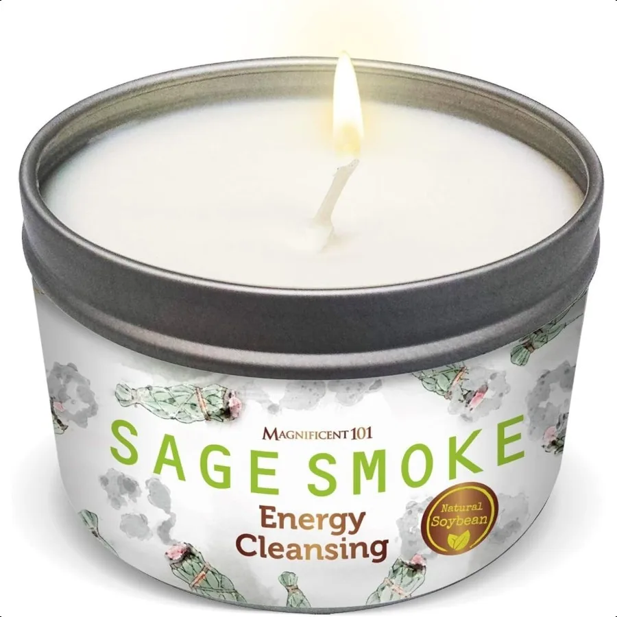 

Long Lasting Pure White Sage Smoke Smudge Candle 6 Oz 35 Hour Burn Paraffin Free Soy Wax Candle for House Energy Cleansing Puri