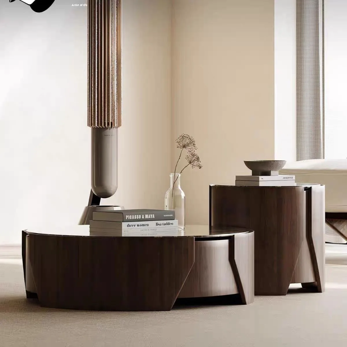 Italian/Nordic Style Minimalist Modern Solid Wood Coffee Table Stone Top Light Luxury Design Living Room Furniture Small