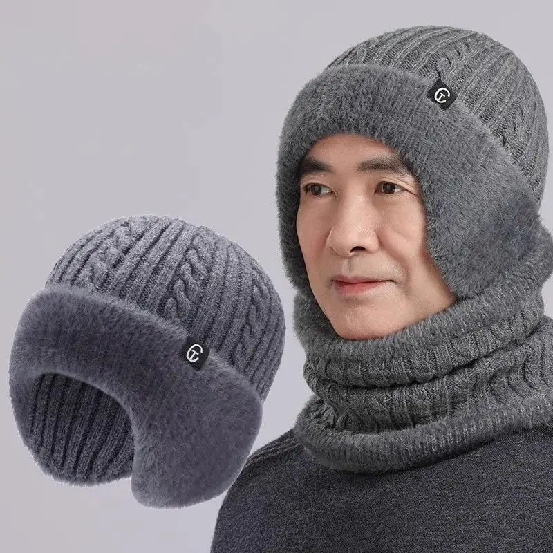Winter Male Thermal Knit Balaclava Hat Wind‑Resistant Full Face Neck Cover Outdoor Cycling Ski Warm Beanie Hat