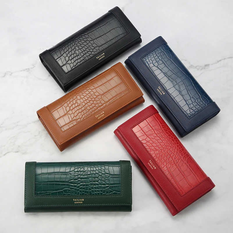 Western Crocodile Pattern Pathwork Long Women Wallet PU Leather Large Capacity Hasp Coin Purse for Ladies
