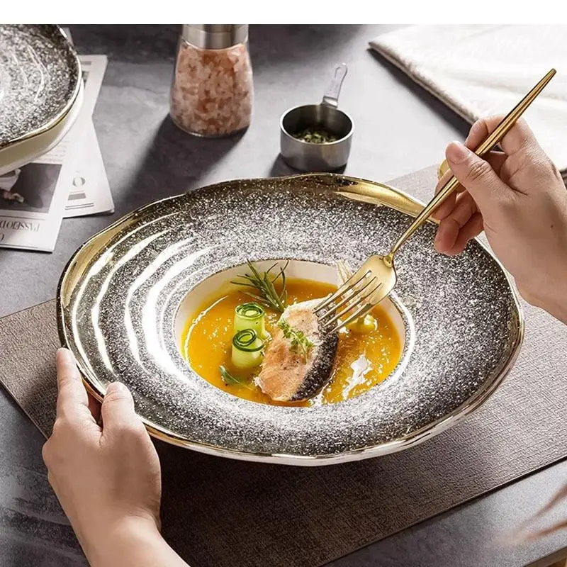 Irregular Ceramic Dinner Plate Restaurant Thick Soup Dessert Pasta Plates Salad Special Tableware