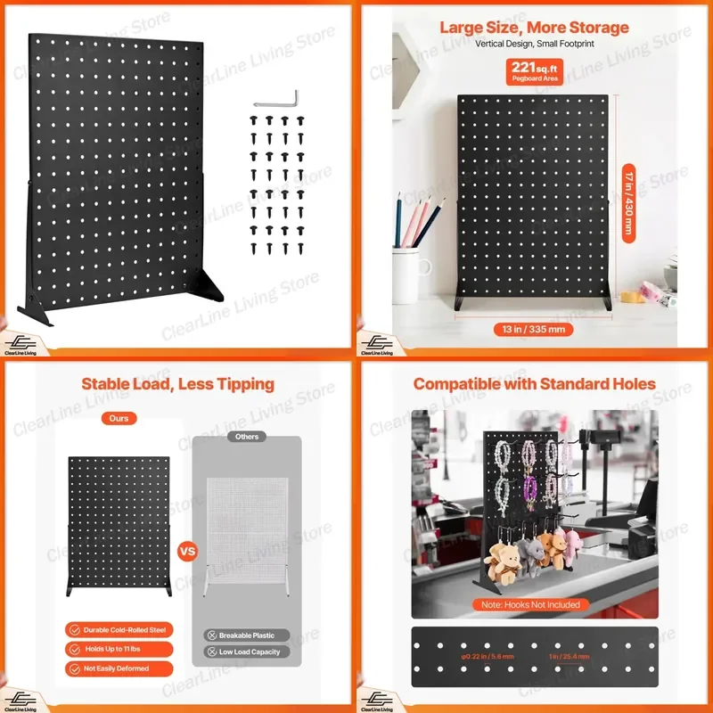 for SucceBuy 4PCS Pegboard Display Stand 17x13in Tabletop Steel Peg Board Panel Accessories Rack Organizer for Grocery