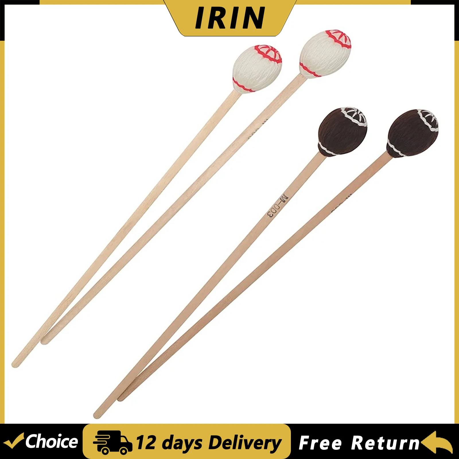 IRIN M-003 Baquetas para Marimba con Mango de Arce, Mazos para Marimba, Baquetas para Xilófono, Accesorios y Piezas para Instrumentos de Percusión