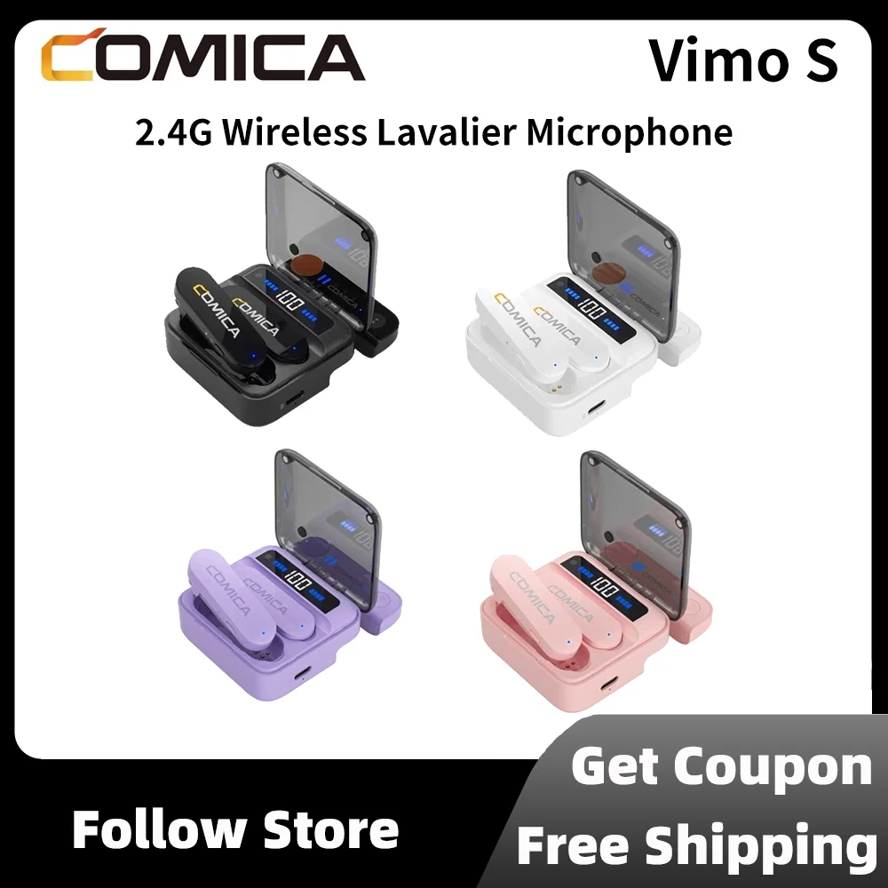 

Comica Vimo S 2.4G Wireless Lavalier Microphone Compact Wireless Lapel Microphone For iPhone Android With Charging Case