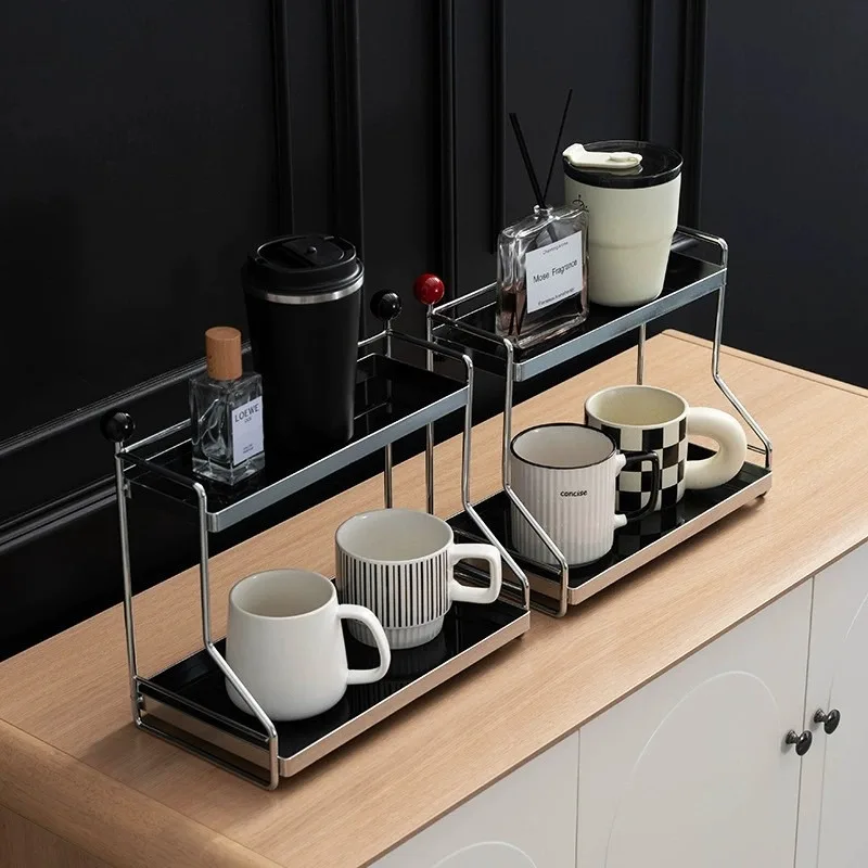 Estante de almacenamiento de tazas de té de vidrio para tazas de agua de escritorio, estante para tazas de mesa, baño, cosméticos, almacenamiento de Metal, organizador de baño