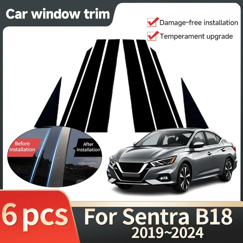 Car Window Trim Cover for Nissan Sentra Accessories B18 Sylphy 2019 2020 2021 2022 2023 2024 Post Door Black Sticker Accessories