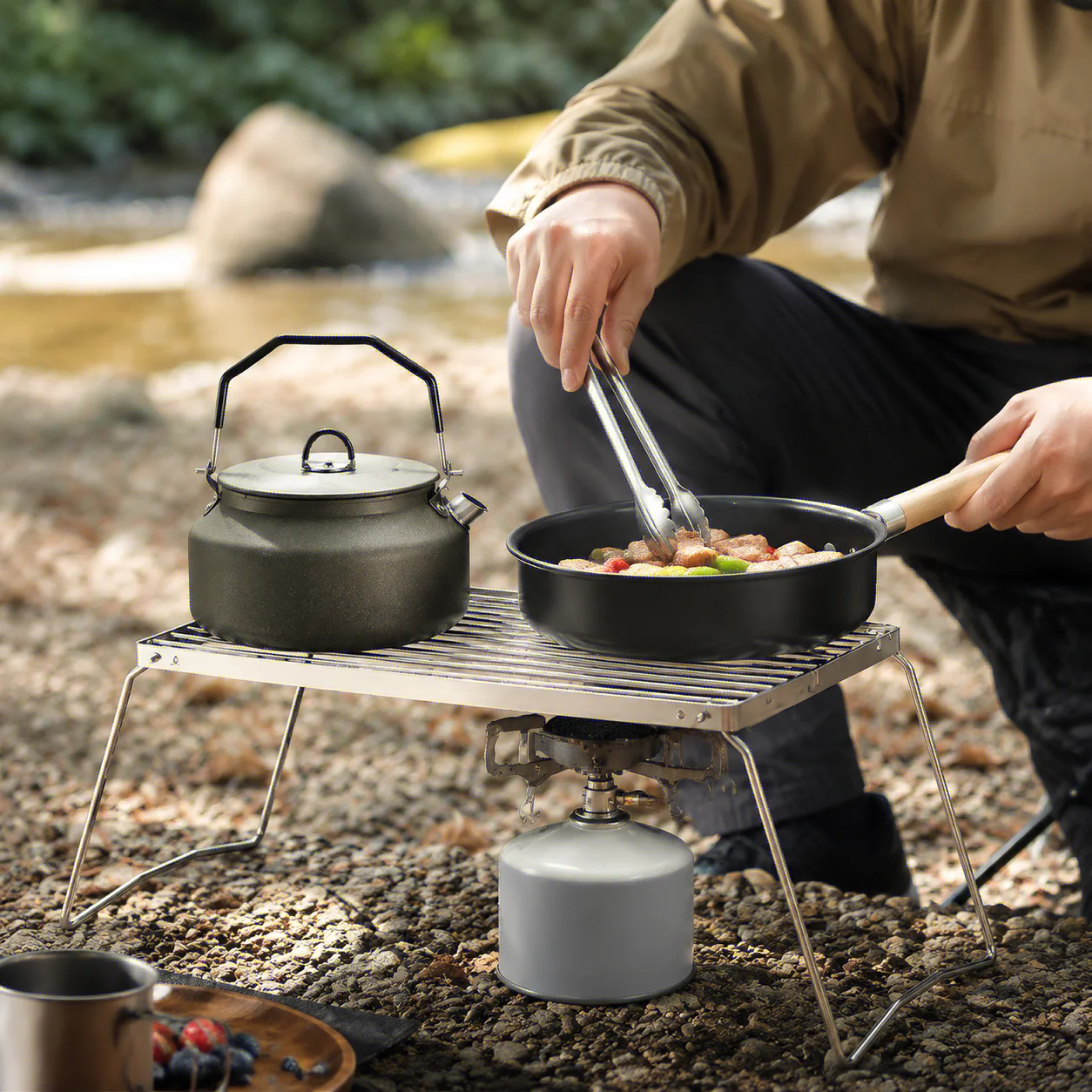 Outdoor Stainless Steel Stove Holder Camping Portable Folding Mini Barbecue Rack Set Pot Holder Baking Tray Holder