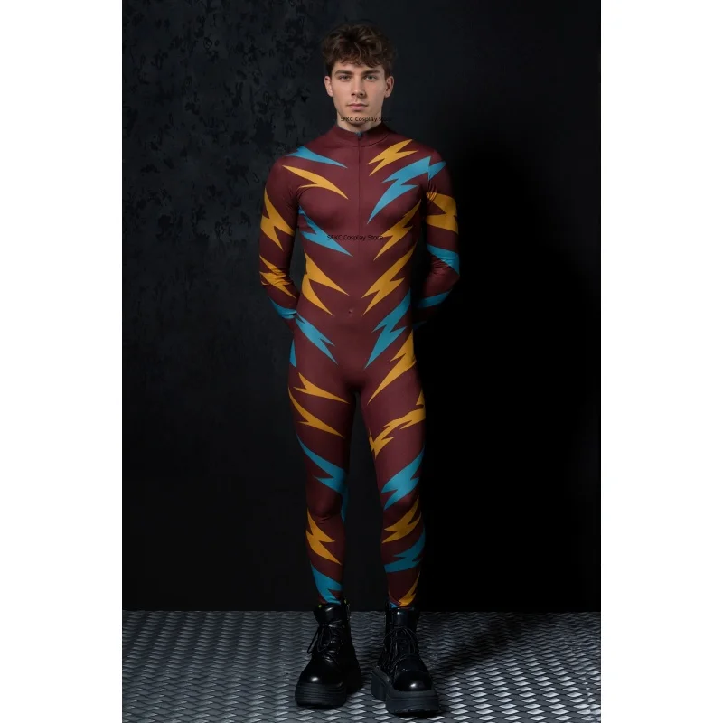

Halloween Men's Lightning Color Sexy Bodysuit Zentai Suit Gothic Stretch Tights Carnival Party Stage Cosplay Performance Costume