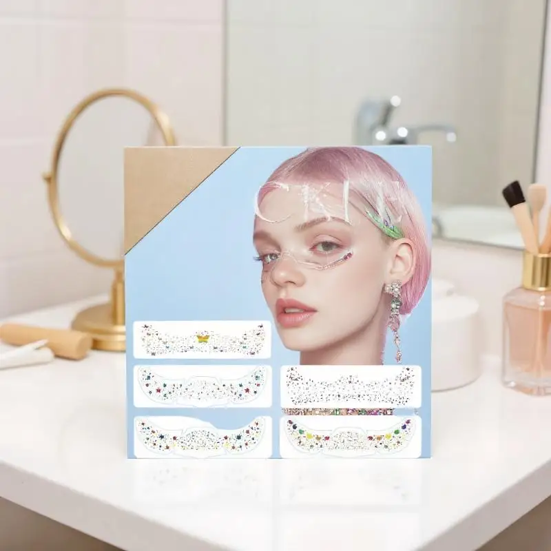 6 أوراق متعددة الألوان النمش ملصقات الوشم المؤقت الساخن ختم النمش ماكياج بقع ماكياج الوجه