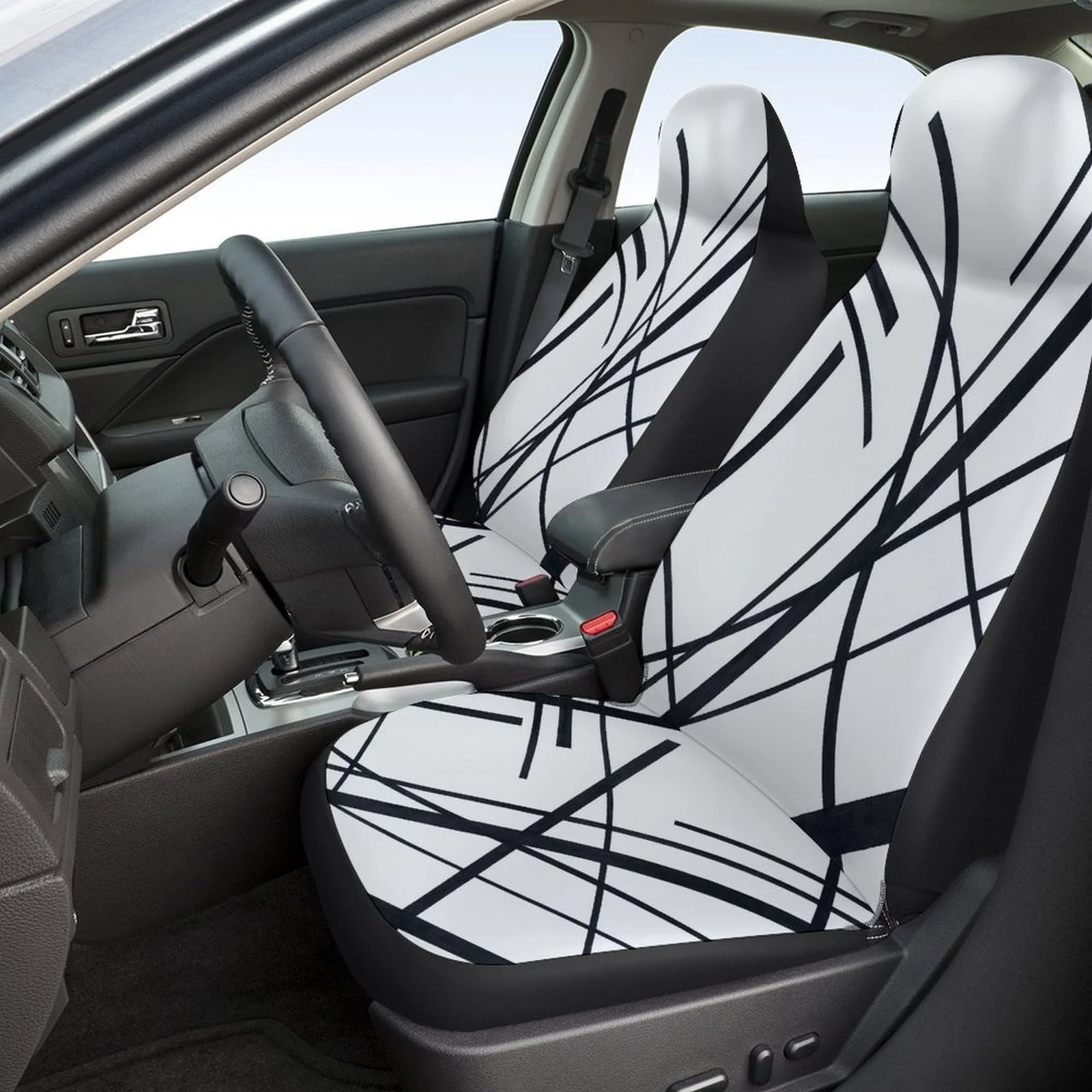 Abstract Lines Pattern Designed Car Seat Cover Set For Most Cars, Trendy Novelty High-quality Car Seat Protector Covers Full Set