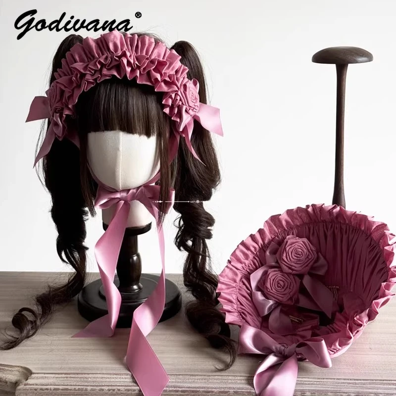 

Original Lolita Handmade Rose Flower Bnt Sweet Cute Girls Rose Headdress Cosplay Accessories Headgear Hairband