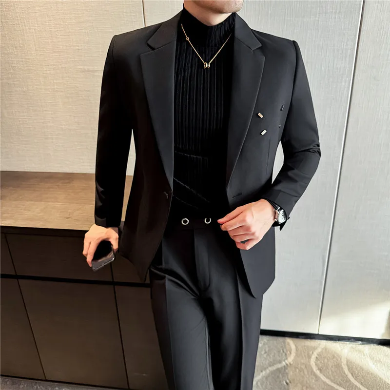 

Новый мужской деловой черный костюм, комплект из 2 предметов, мужские свадебные, танцевальные, вечерние однотонные приталенные смокинги, пиджаки и брюки