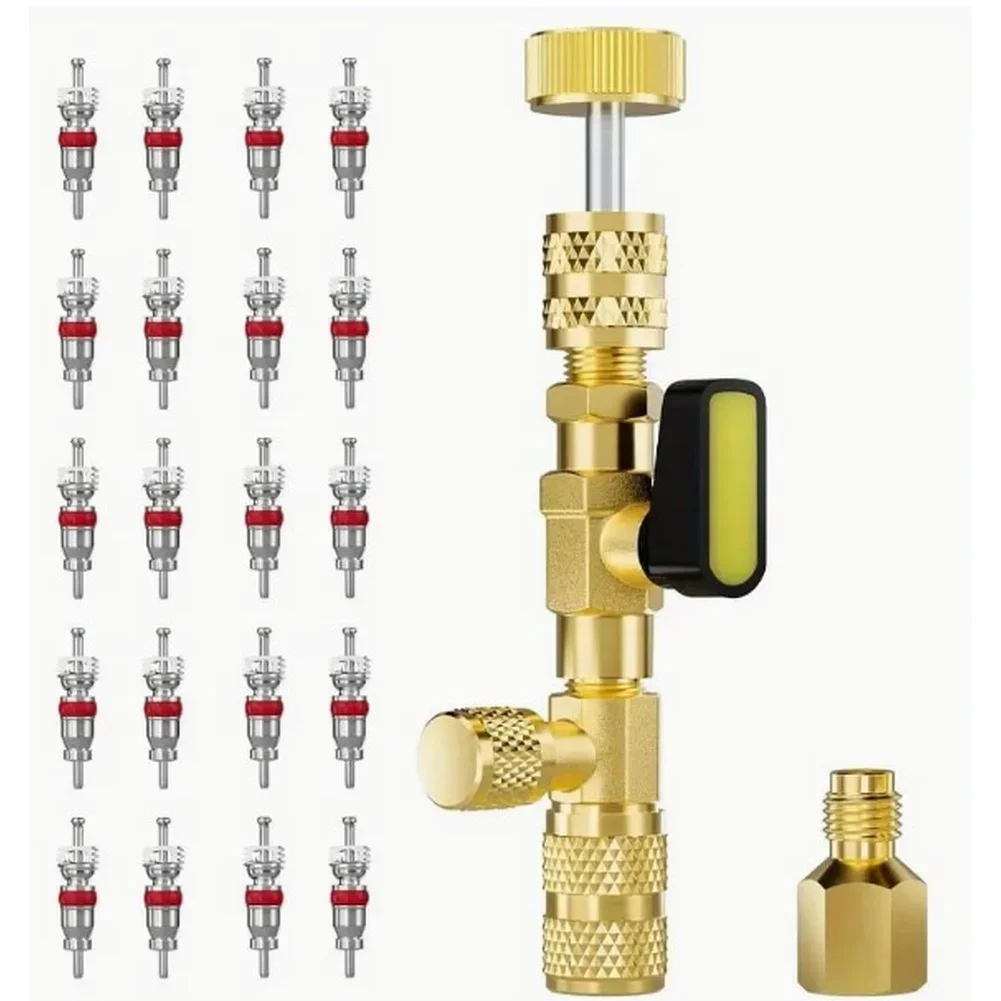 Air Conditioner Repair Tool Valve Core Removal Copper with Ball Valve Mechanism Quick Change and Multiple Size Adapters