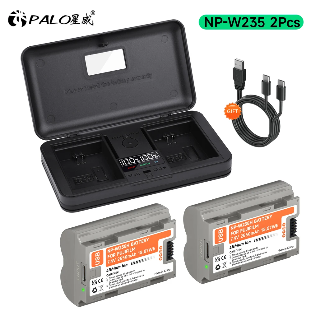 

PALO 2550mAh NP-W235 NP W235 Battery+LCD Charger Case for Fujifilm Fuji X-T4 GFX 100S X-T5 X-H2 VG-XT4 X-S20 GFX 50S II Camera