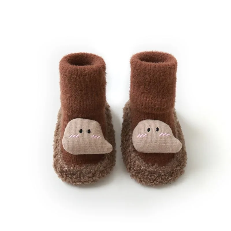 Calcetines de Piso para Bebés Recién Nacidos, Forrados de Franela Térmica de Invierno, 100% Algodón, Suela Suave, Antideslizantes para Interiores, Zapatos de Aprendizaje para Niños Pequeños ​