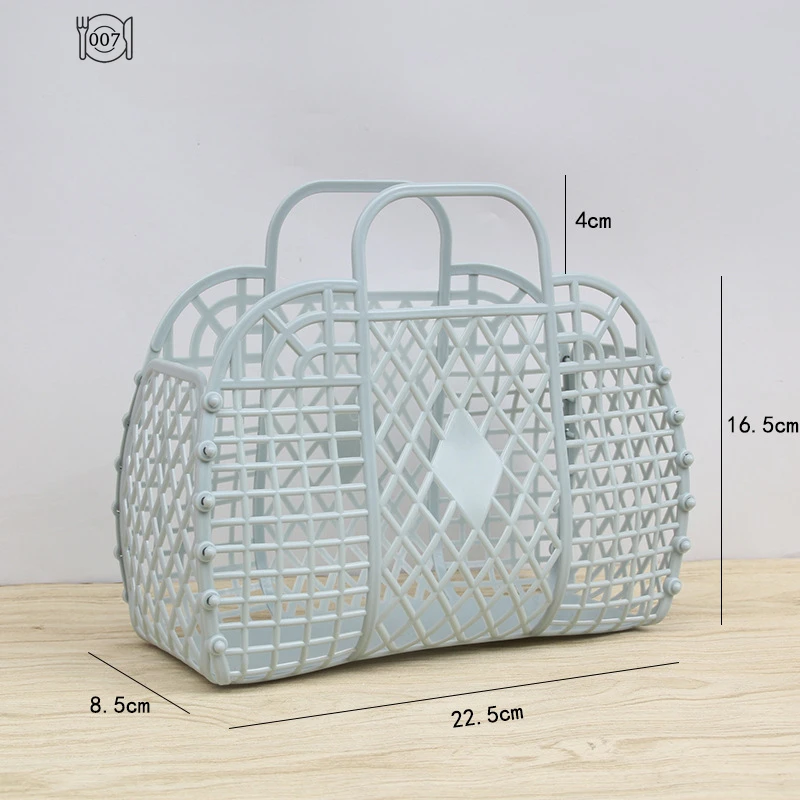 Large-capacity Bag Hollow Jelly Beach Holiday Tote Bag Reusable And Easy To Clean Plastic Portable Bath Basket Detachable