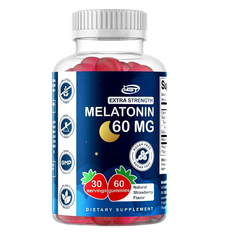 

Vitamin sugar free melatonin 60mg -60 vegetarian gummies -non addictive supplements - non genetically modified strawberry flavor