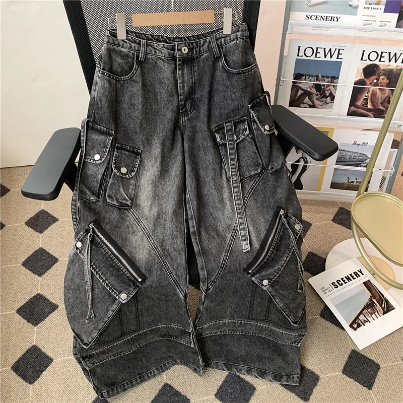 

Complex Heavy Industry Workwear Jean Casual Denim Pants High Waist Straight Wide Leg Jeans Harajuku Hip Hop Y2k Men Women Jeans