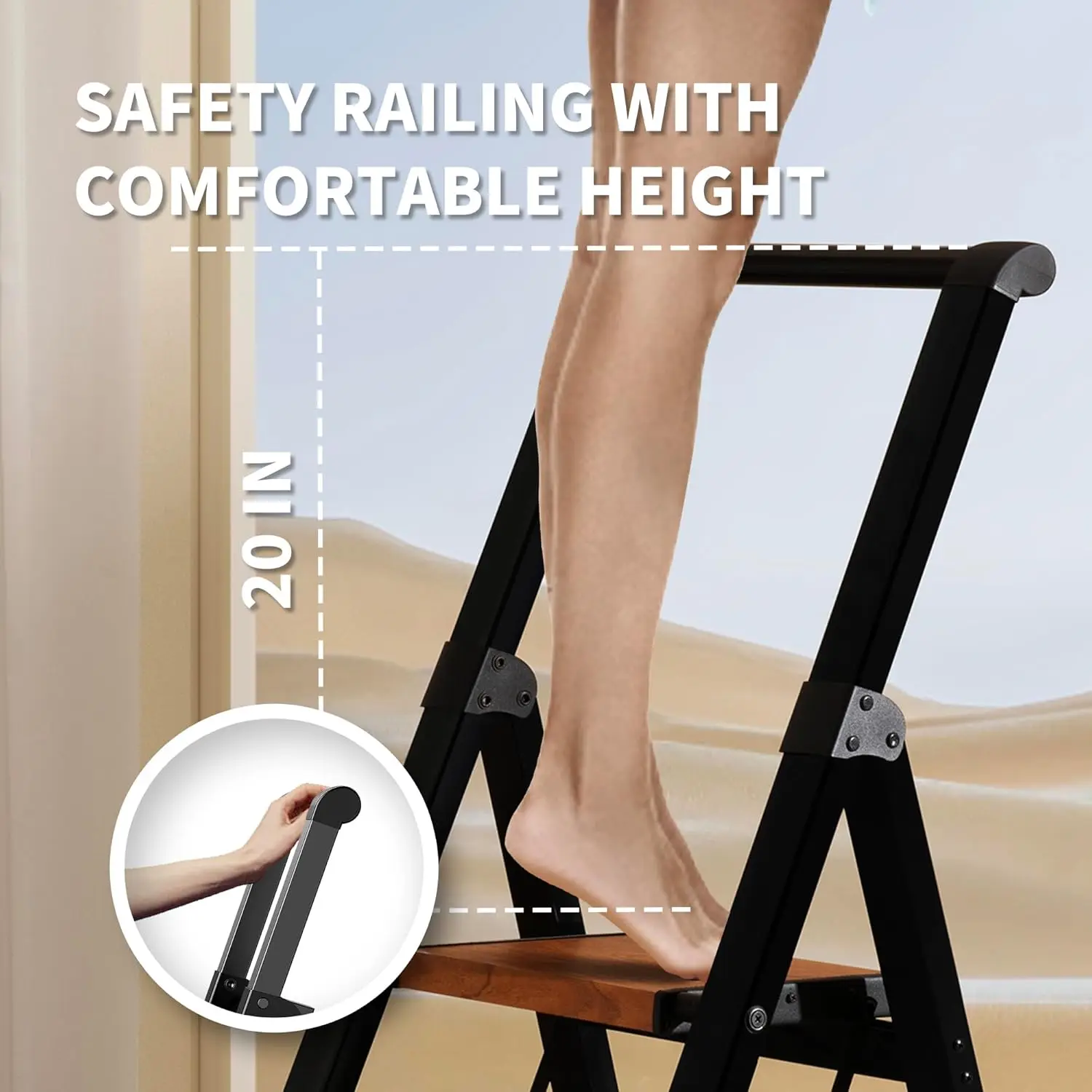 3 Step Ladder, Folding Step Stool with Aluminum Wide Pedal& Convenient Handgrip, 330lbs Capacity Steel Ladder for Household