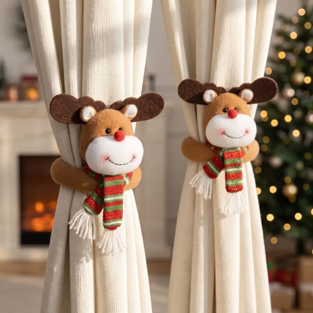 Santa Claus Christmas Curtain Tiebacks Deer Xmas Curtain Buckle Cartoon Design Snowman Curtain Holdbacks Curtain Tie Backs