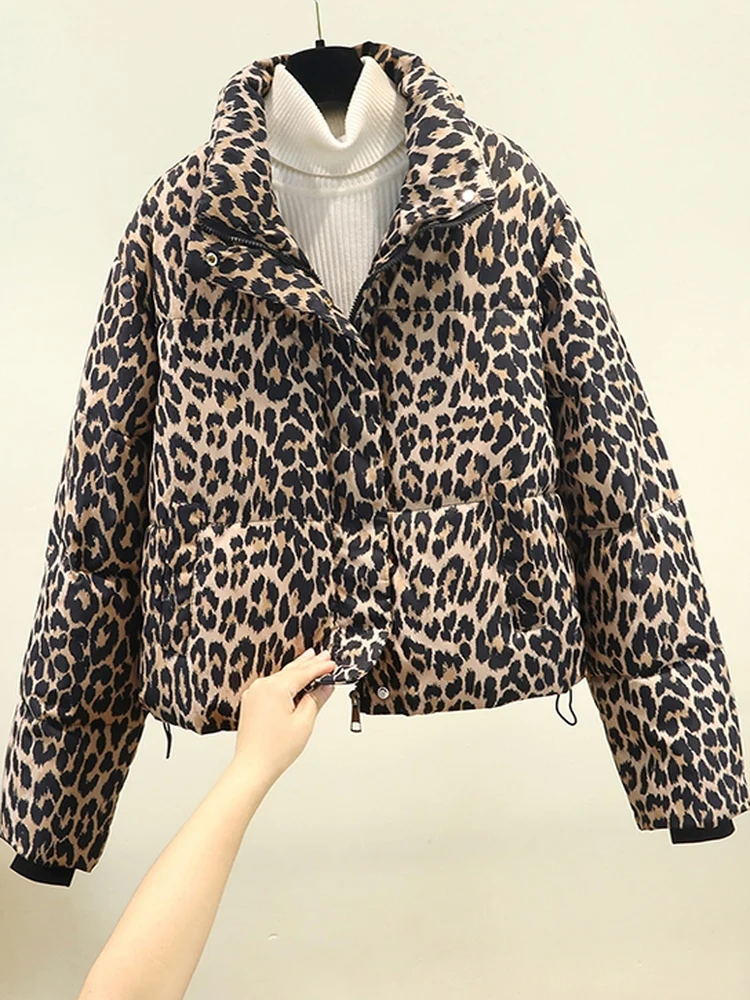 

Faionable, хлопковая куртка с леопардовым принтом, женская или свободная посадка, повседневный воротник большого размера, осень-зима, новый Sle