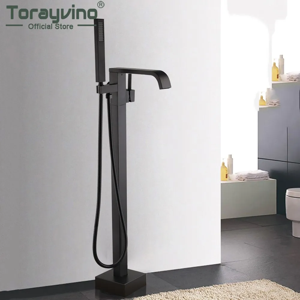 

Torayvino Bathroom Shower Faucet Set Floor Mounted Solid Brass Floor Stand Free Standing Bathtub Filler Shower Faucets Sets