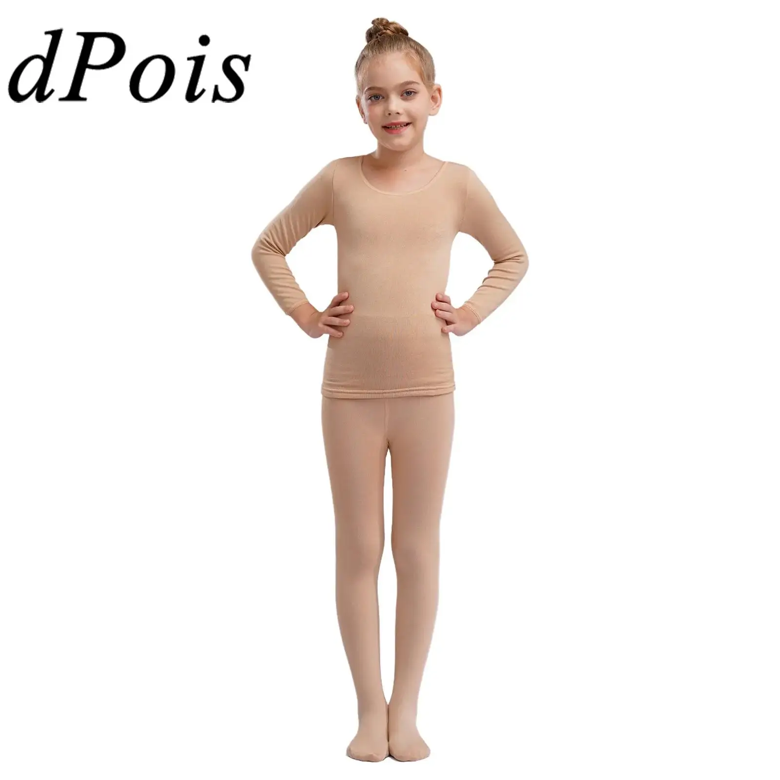 

Детский топ с длинными рукавами для девочек, эластичные колготки, леггинсы, двухсекционные костюмы для балета и танцев, одежда для тренировок, термобелье, костюм