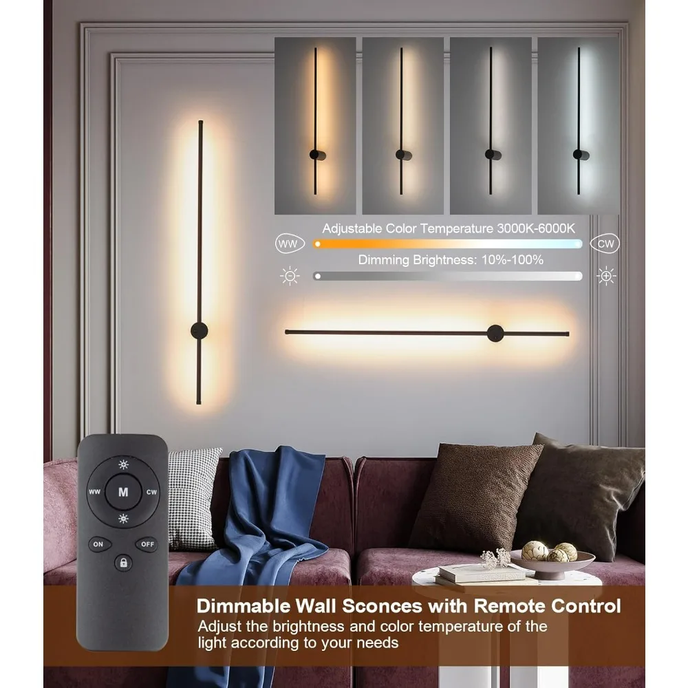 Battery Operated Wall Sconces Set of Two, USB Rechargeable Wall Lights with Remote Control, Dimmable LED Wall Lamp Indoor,