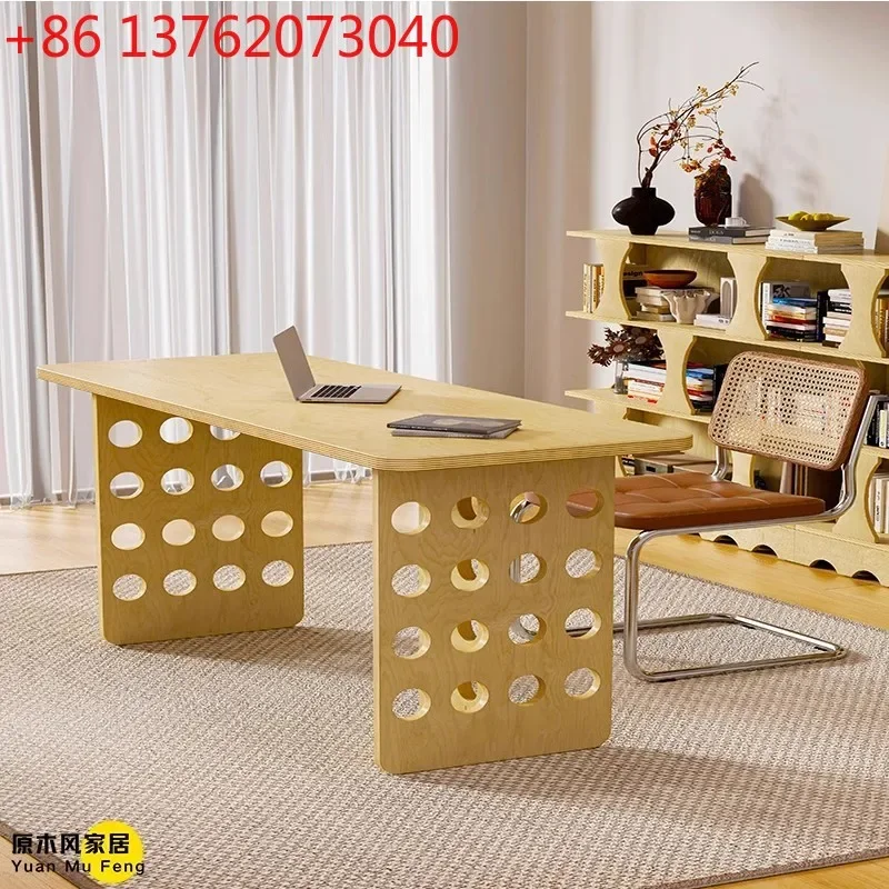TTWabi Sand Wind Desk Workbench Birch Ocean Board Bookshelf Integrated Living Room Home Computer Desk Study Desk