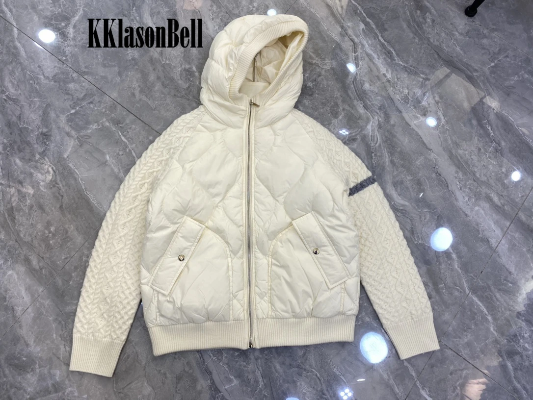 KKlasonBell-Jaqueta feminina de malha com capuz, manga comprida, listrada, Argyle, High End, Inverno, Casual, 11.21