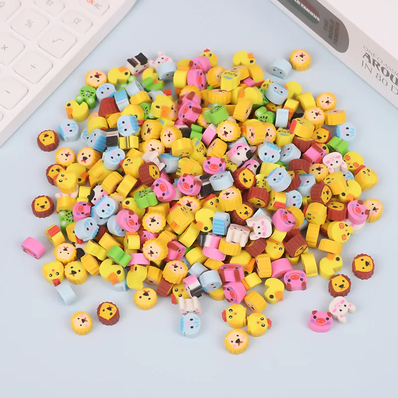 100 Pieces of Cute Animal and Fruit Dishes Shape Erasers for Students To Learn Stationery Creative Novel Eraser New Stationery