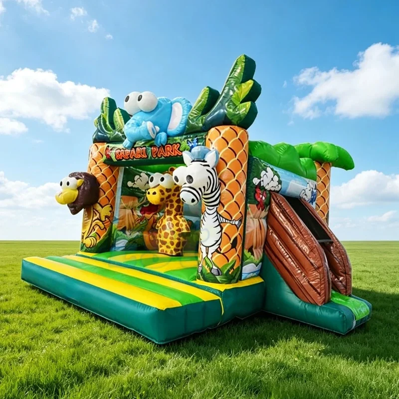 Jungle Commercial Inflatable Bounce House With Slide Combo Animal Zoo Kids Jumping Castle Outdoor Inflatable Bouncer for Rental