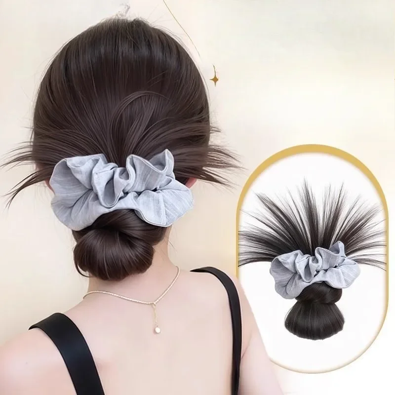 

Synthetic Chignon Korean Style Low-tied Chicken Feather Hair Bun Clip Women Gentle Blue Large Intestine Hair Loop Flower Bud Wig
