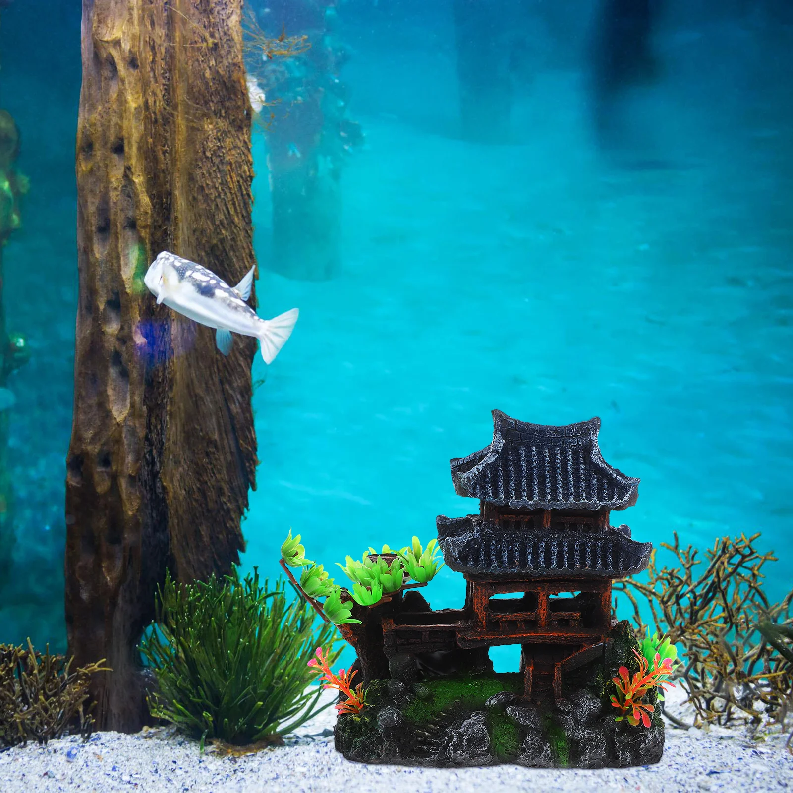 

Resin Vintage Fish Aquarium Cabin Creative Chinese Style Hut Landscape Aquarium Ornament Decoration