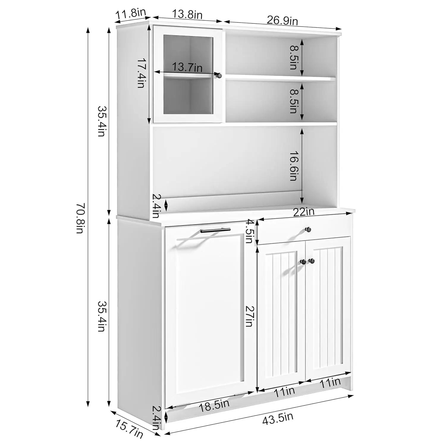 Tilt Out Trash Cabinet with Deodorising Function, Kitchen Hutch with Microwave Shelf and Drawer, Kitchen Pantry