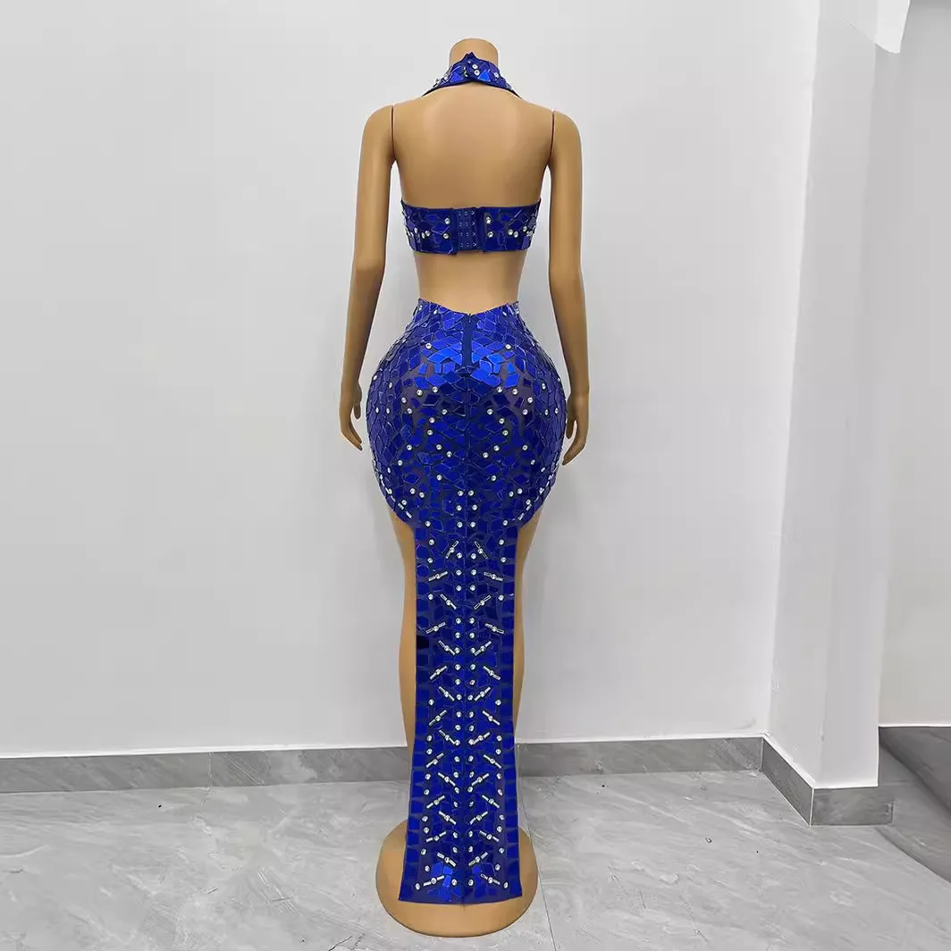 Hostess Sleeveless Long Sexy Evening Dress - Hanging Neck, Rhinestone Splicing, Slim Fit, Hot Girl Lenses Women Vallentain Dress
