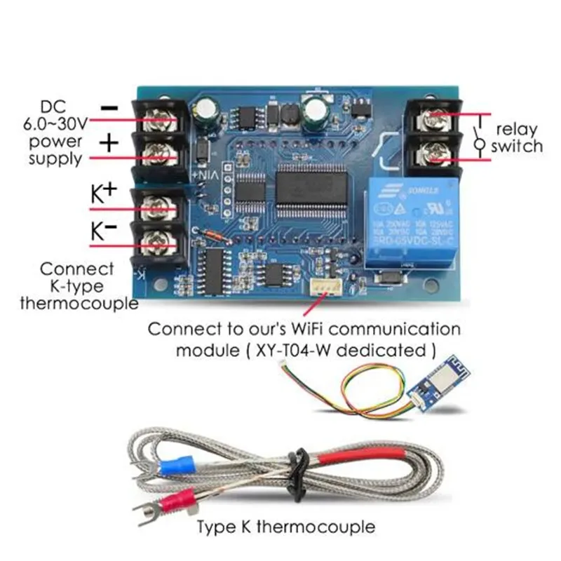 1pcs XY-T04 WiFi 원격 고온 디지털 온도 컨트롤러 K 형 열전쌍 고온 컨트롤러