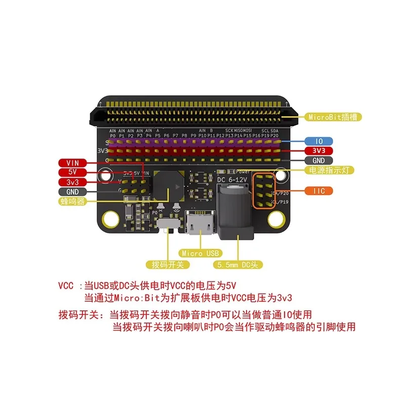 Emakefun Microbit Expansion Board Horizontal  With On Board Passive Buzzer GPIO  IOBIT 5V Supports Scratch Python