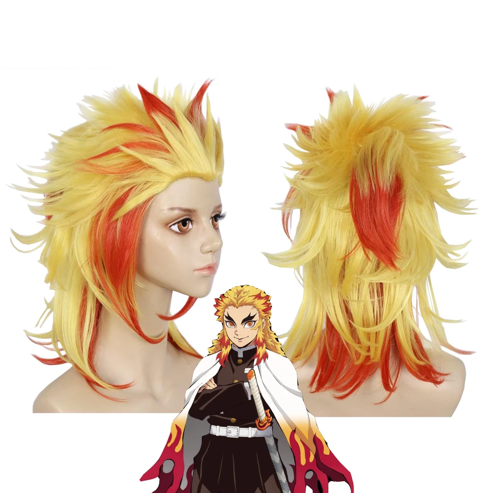 Anime Rengoku Kyoujurou ‌   Capelli sintetici cosplay per uomini e donne, adatti per parrucche resistenti al calore per feste quotidiane