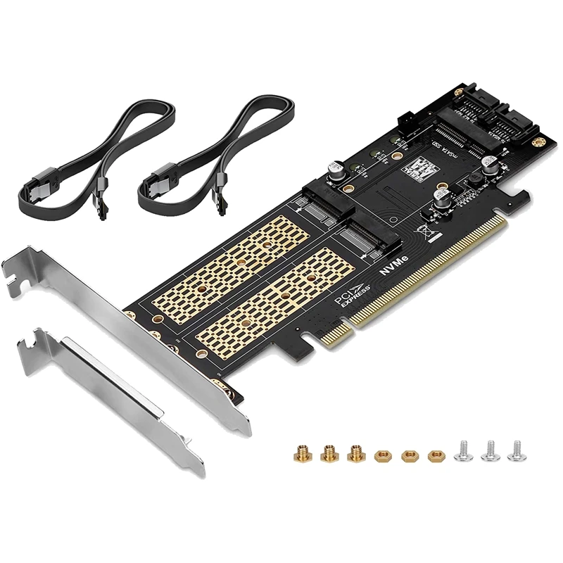 HOT-M.2 NVMe SSD NGFF To PCIE 3.0 X16 Adapter M Key B Key MSATA PCI Expansion SATA 3 in 1 Converter Riser,Black