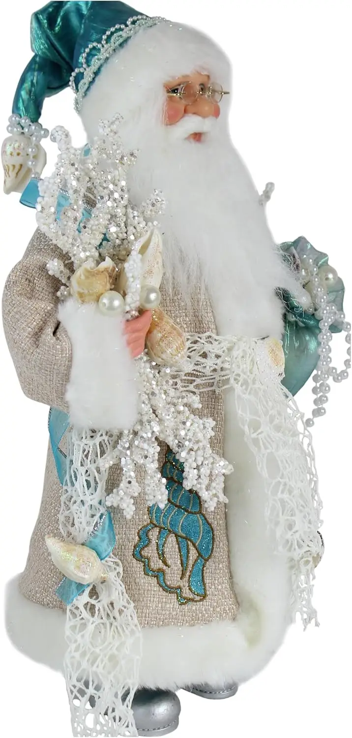 Figura navideña de Papá Noel aguamarina de pie de 16", decoración navideña para el hogar festivo