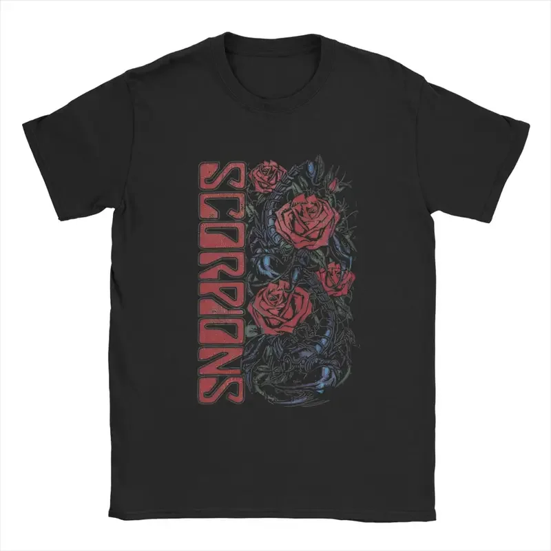 Y2K Men'S Scorpions Rock Band Rose T Music Concert Tour 100% Cotton Tops Novelty Short Sleeve O Neck Tees Party T-Shirt