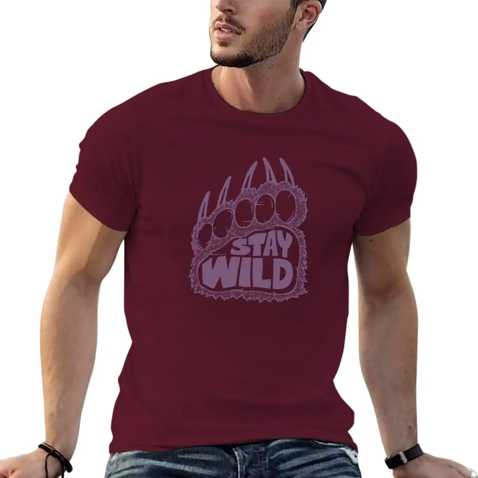 Graphics Aesthetic Clothes Summer Clothes Mens Clothes Stay Wild Bear Paw (Black / Mauve) T-Shirt Sumer Funny Style Cotton tops