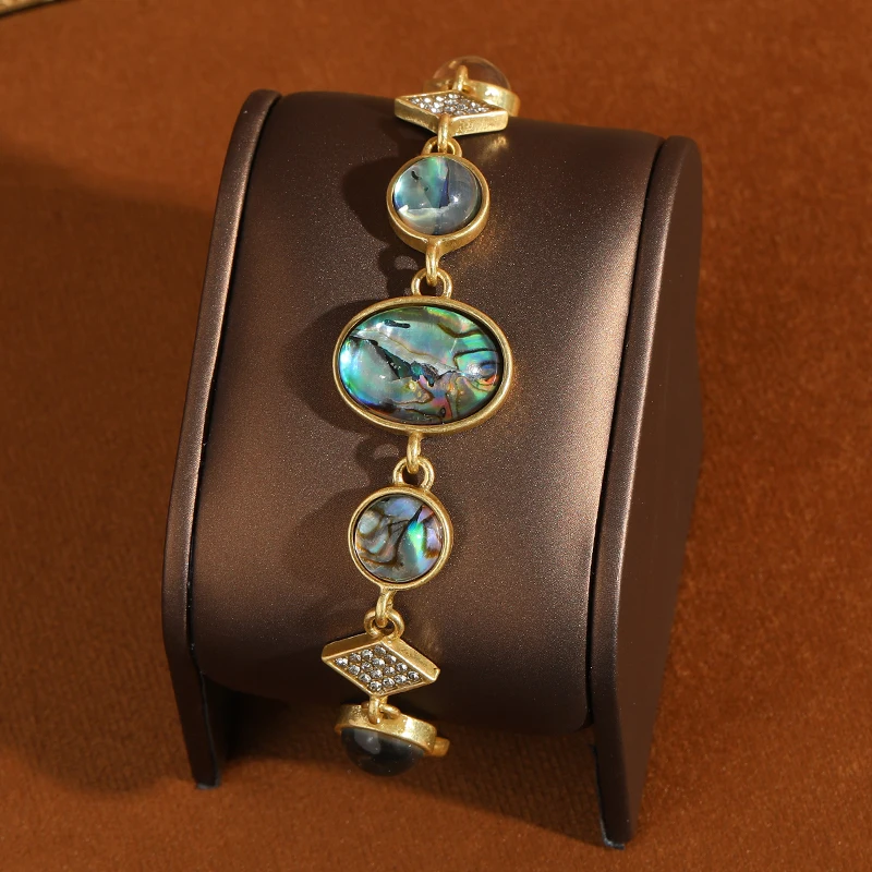 

Vintage Natural Abalone Shell Charms For Bracelets Gold Color Rhinestones Woman Bohemia Jewelry Luxury Girlfriend Gift 2025 New