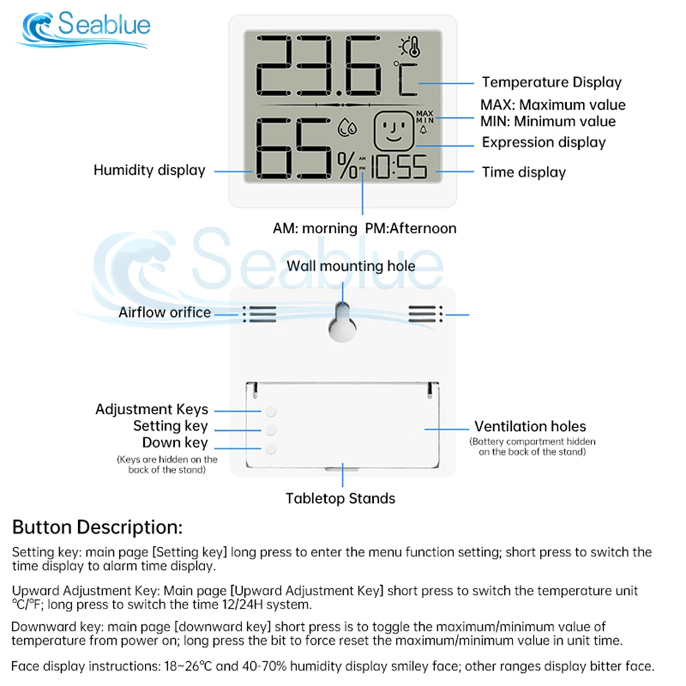 Smiley LCD cyfrowy czujnik temperatury i wilgotności termostat termometr higrometr kryty miernik pokojowy miernik stacja pogodowa