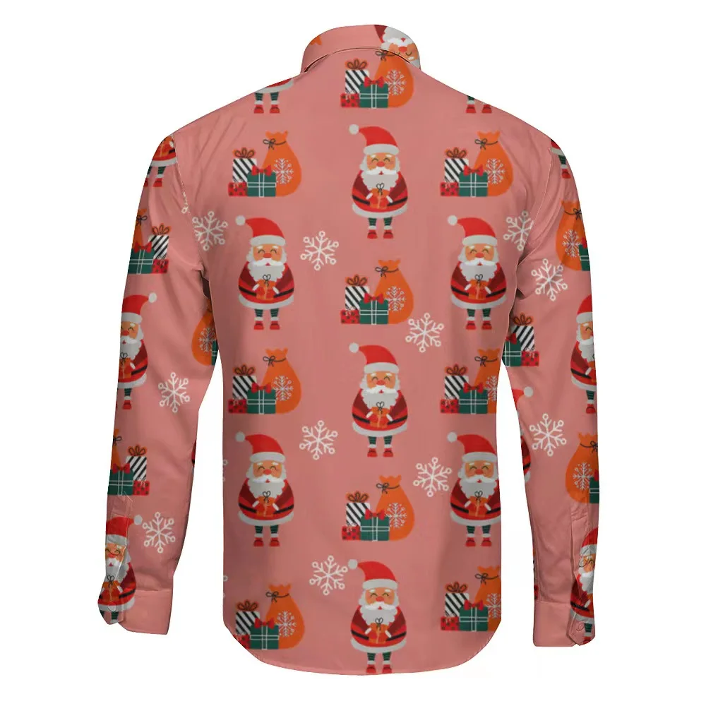Cartoon Santa Printed Men's Long Sleeve Shirt City Street Fashion Men's Shirt Casual Snowman Shirt